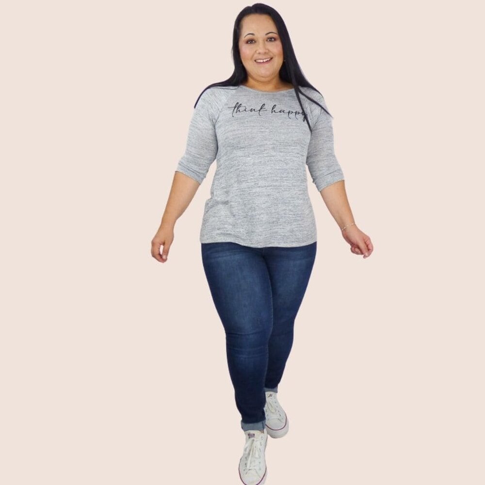 "Think Happy" 3/4 Sleeve Top